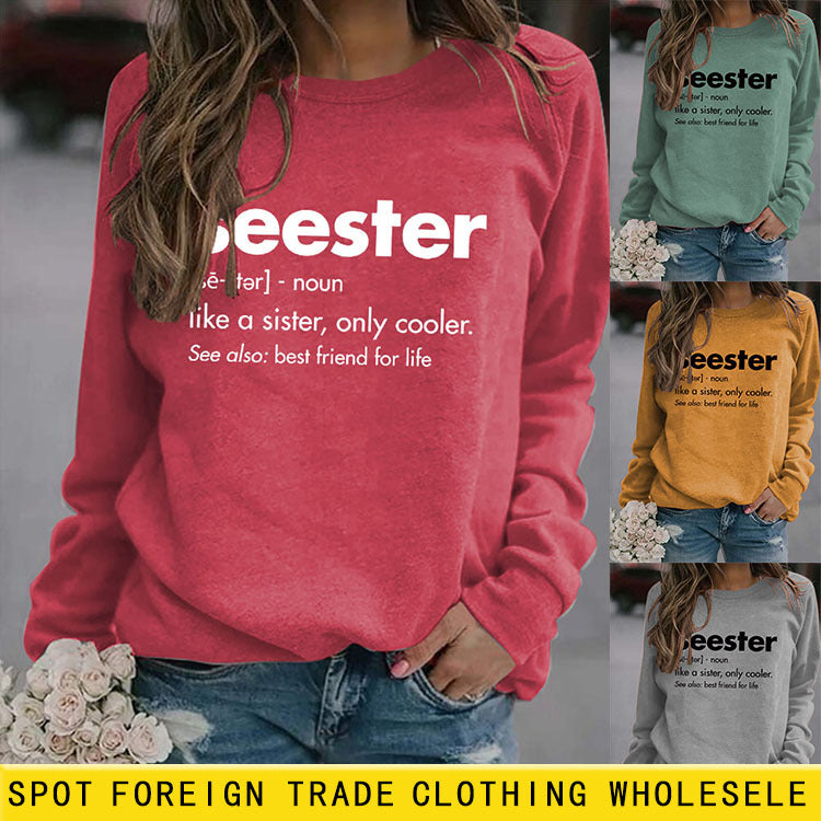 Crew-Neck Fashion Letter Women's Top Long-Sleeved Seester Se Loose Print Hoodie