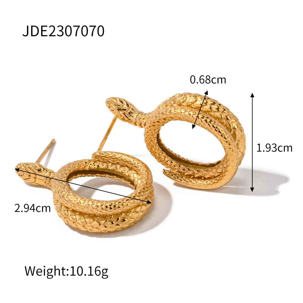 5pcs Combination 18K Gold Plated Stainless Steel Snake-Shaped Earrings Does Not Fade Jewelry