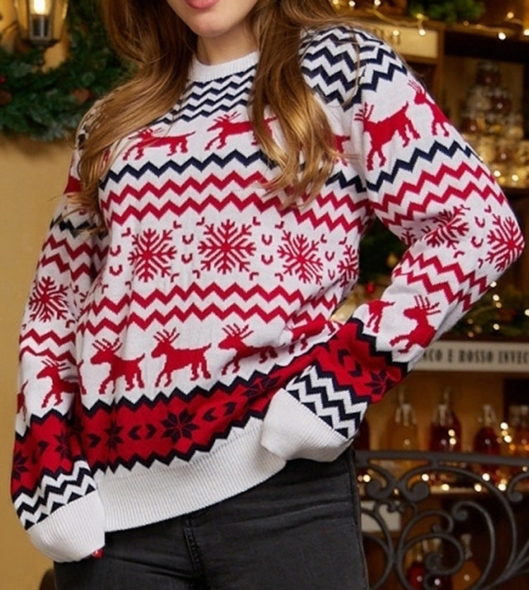 Snow Flower Christmas Sweater Autumn Winter Casual Couple Christmas Crewneck Sweater