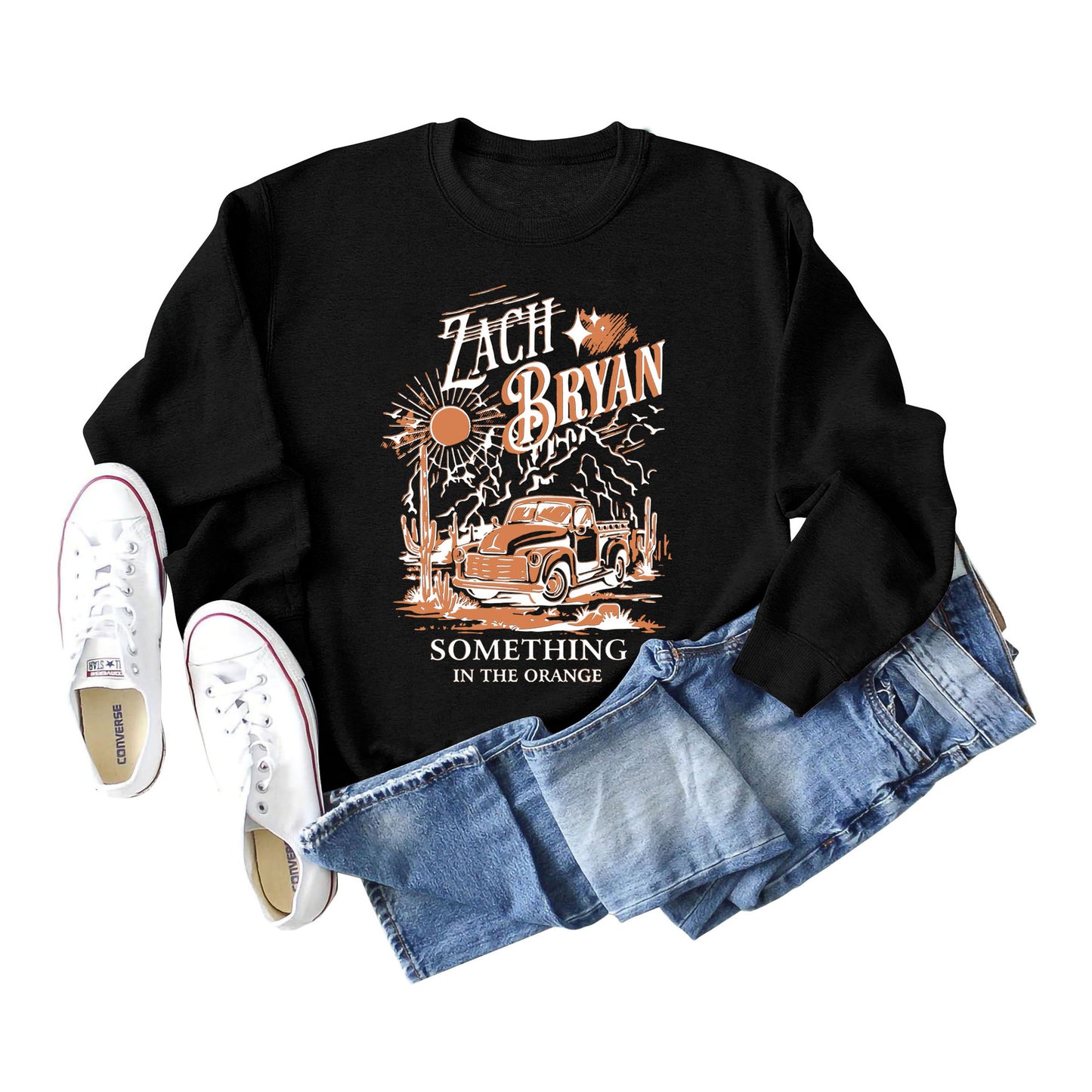 Zach Bryan Something Letter Sun Casual Long Sleeved Hoodie Woman