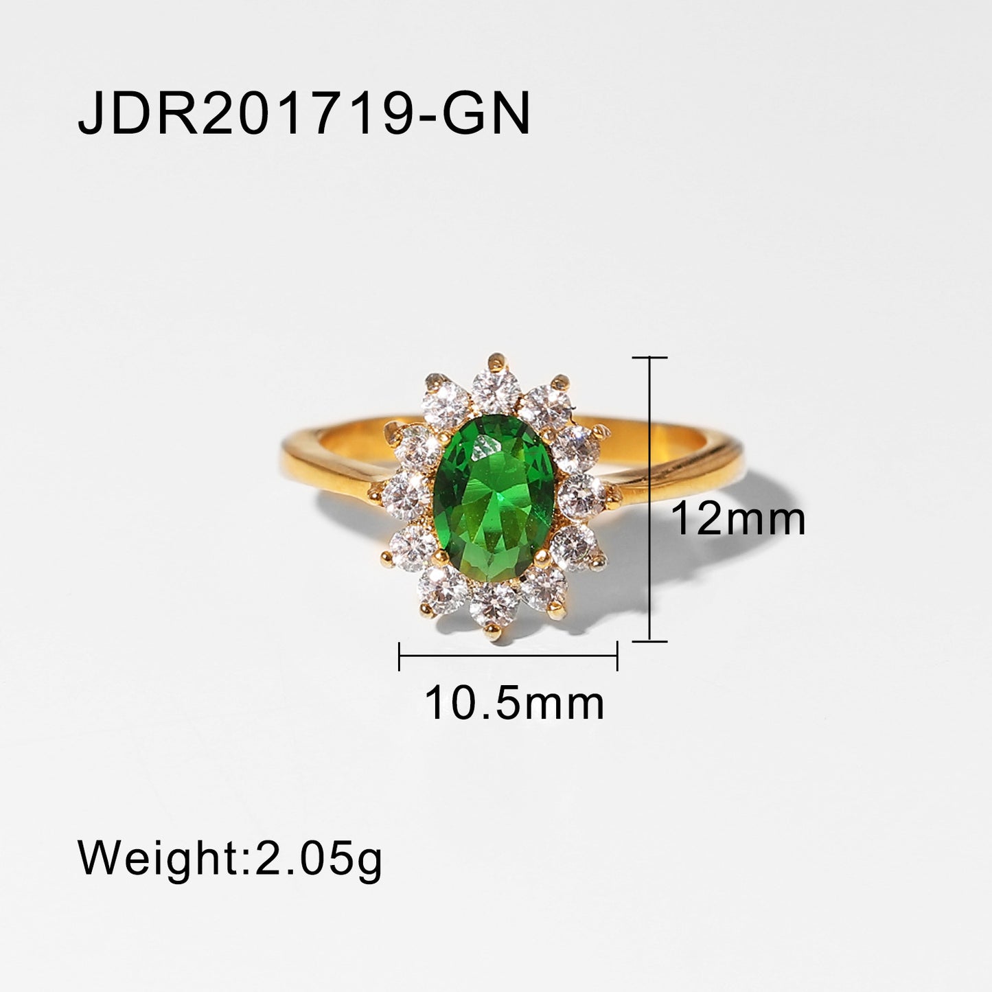 5pcs Jewelry 18K Gold Stainless Steel Inlaid Green Zircon Ring Ladies Fashion All-Match Ring