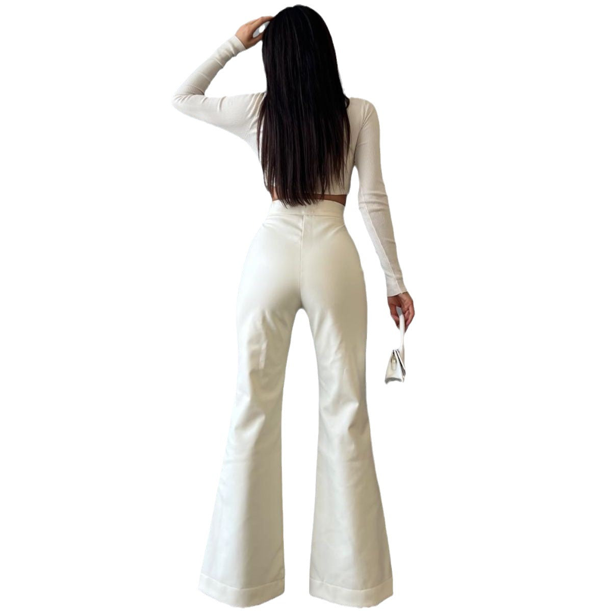 Autumn And Winter Women's Fashion Sexy High-Waisted Trousers Flared Leather Trousers For Women