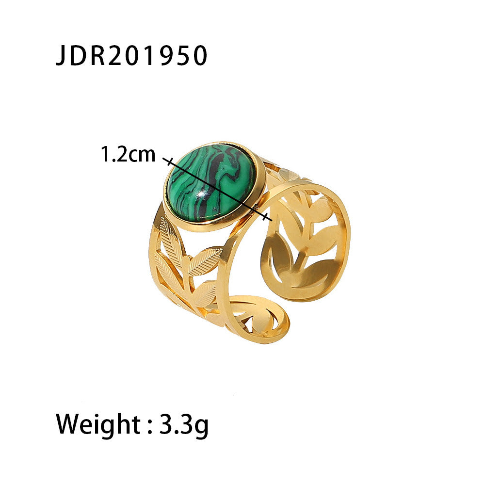 5pcs Vintage Stainless Steel Ring 18K Gold Plated Ring Set With Malachite Jewelry Accessories