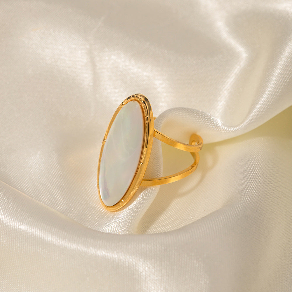 5pcs 18K Gold Stainless Steel Natural Magic White Shell Oval Premium Ring Does Not Fade Jewelry