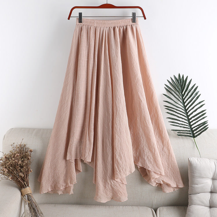 Women Spring And Summer New Medium Long Solid Color Everything Elastic Waist Irregular Pleated Large Swing Fishtail Skirt