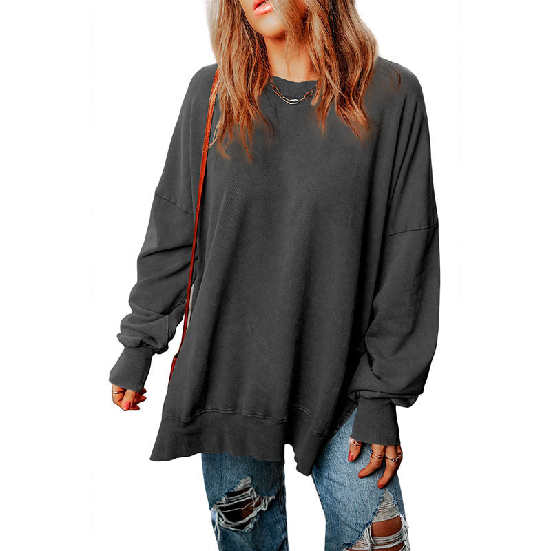 Autumn New Solid Color Pullover Round Neck Hoodie Women Casual Style With Long Meat Long Sleeve Blouse Women