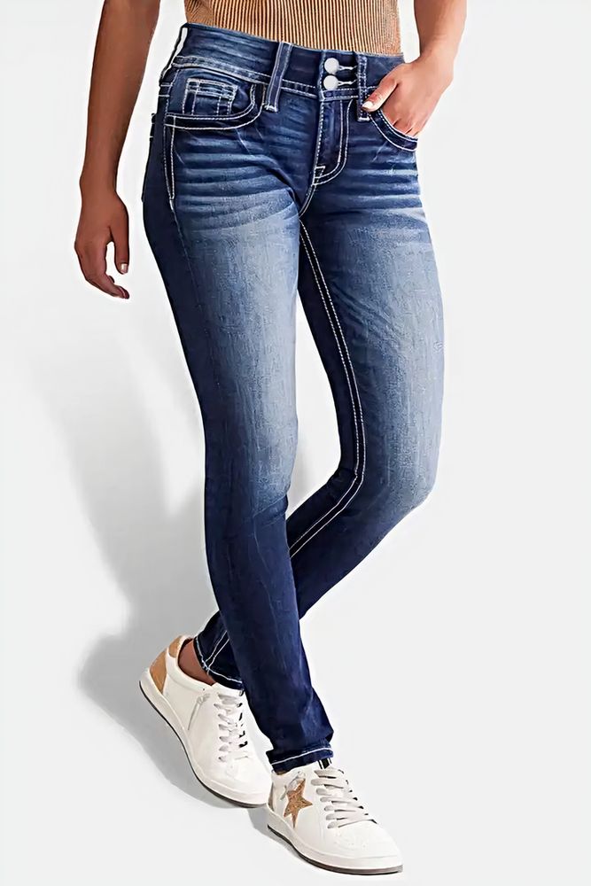 Button Front Mid Waist Skinny Jeans