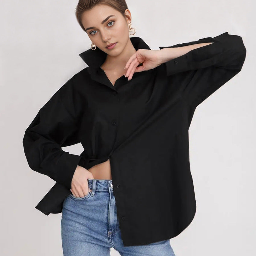 Spring Fashion Wildberries Loose Simple Commuter Lapel Long Sleeve Solid Color Shirt Simple Women's Wear