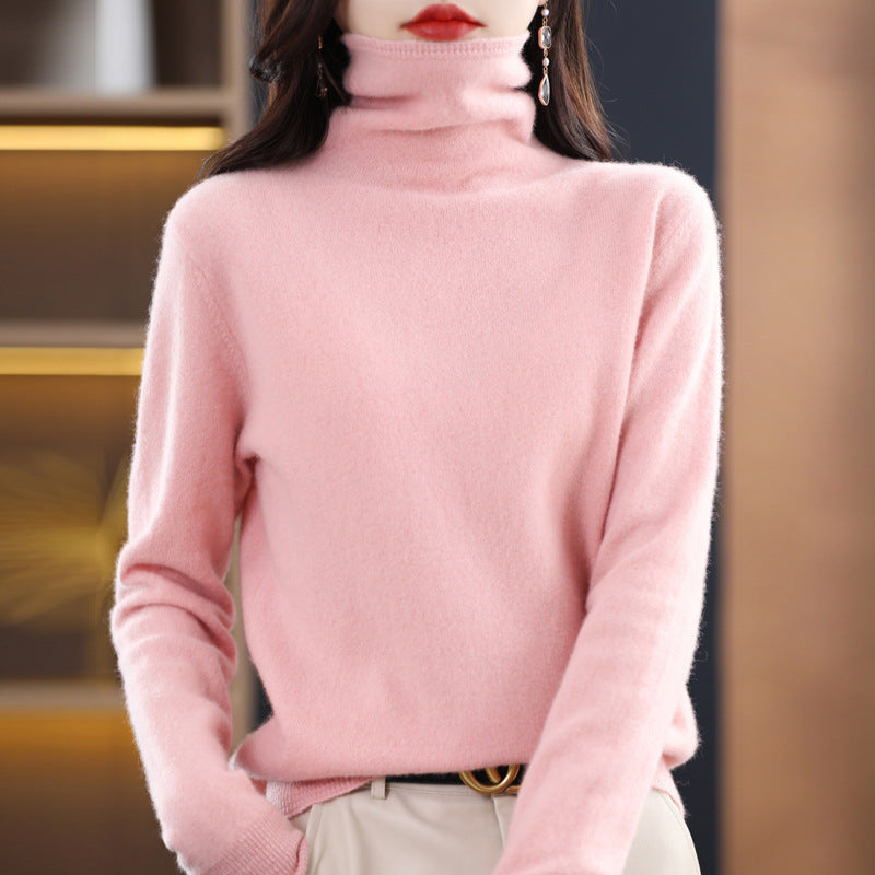 Seamless Pile Neck 100 Woolen Sweater Women's Pullover Knitted Bottom Turtleneck Cashmere Sweater