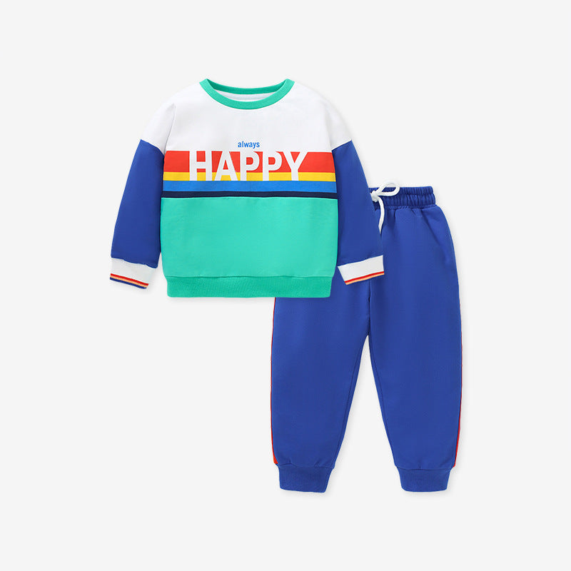 Boys Hoodie Suit New Autumn Children's Suit Printed Pure Cotton Trouser Suit