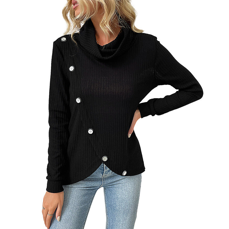 New Casual Fashion Shirt Long Sleeve Irregular Black Sweater