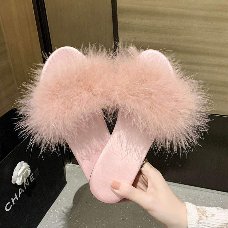 Indoor Home Breathable Slippers For Women Fluffy Red Wedding Shoes Round Head Flat Non-Slip Sandals Women Feel Flip-Flops