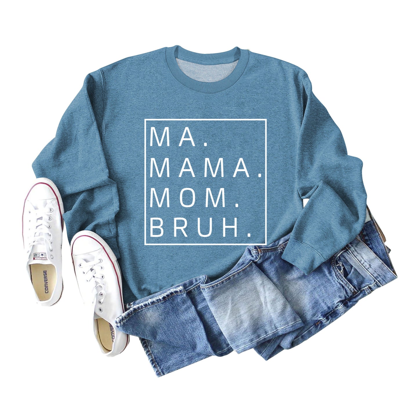 Ma Mama Mom Bruh Letter Loose Fall/Winter Base Long-Sleeved Plus Size Hoodie