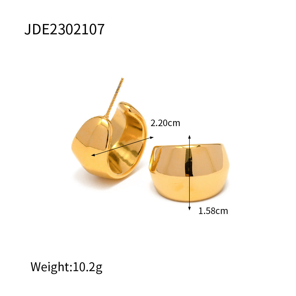 5pcs 18K Gold Chubby Drop Titanium Steel Earrings Women's Fashion All-Matching Geometric Earrings