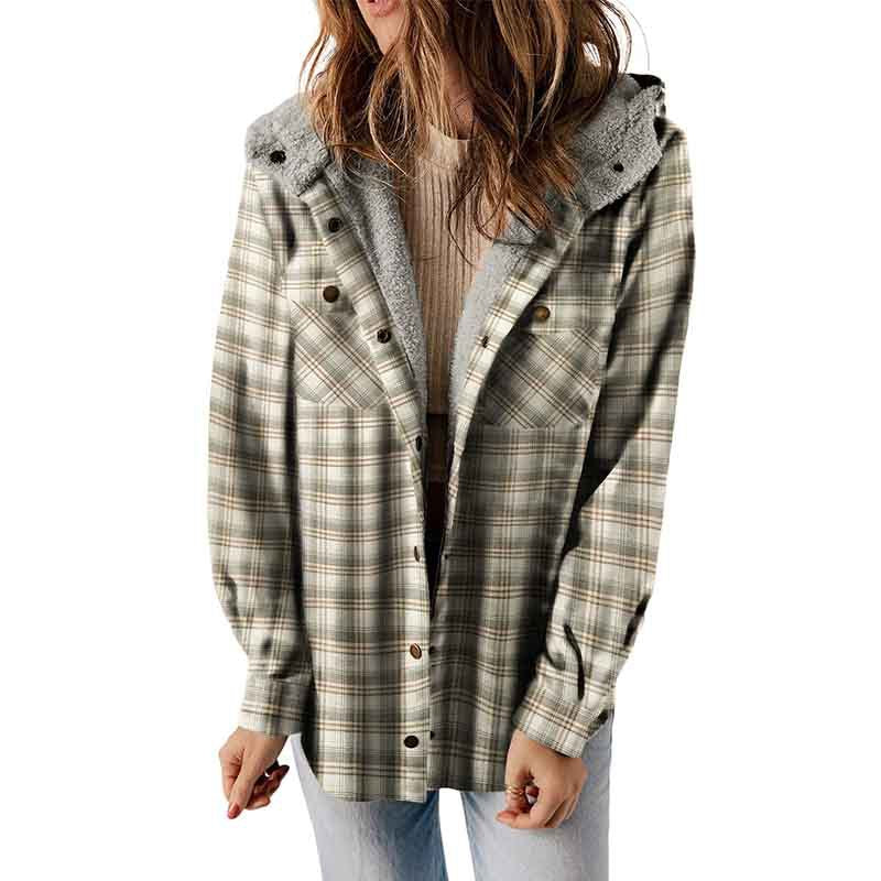 Winter New Casual Plaid Hooded Coat Woman Thick Plus Fleece Warm Jacket Woman