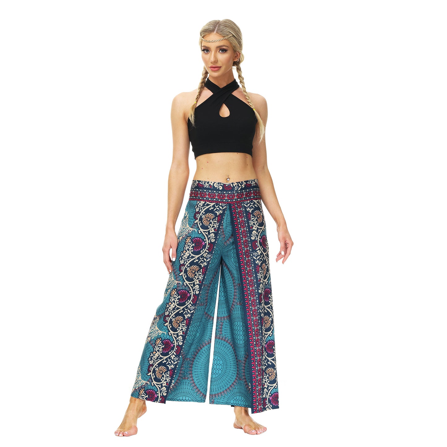 Digital Print Split Slacks Slacks Slacks Sports Yoga Pants Women's High-Waisted Wide-Leg Pants