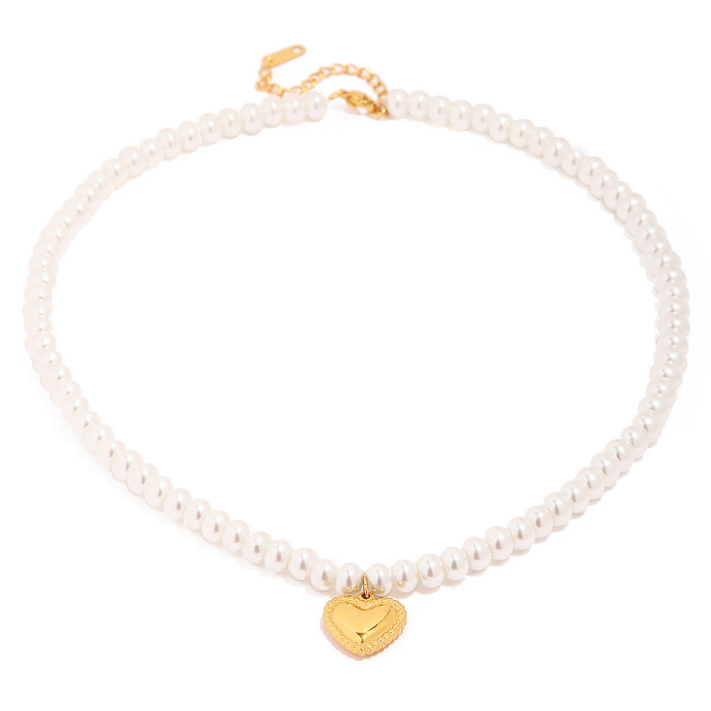 5pcs 18K Gold-Plated Pearl Love Pendant Necklace Does Not Fade Fashion Everything Necklace Ornaments