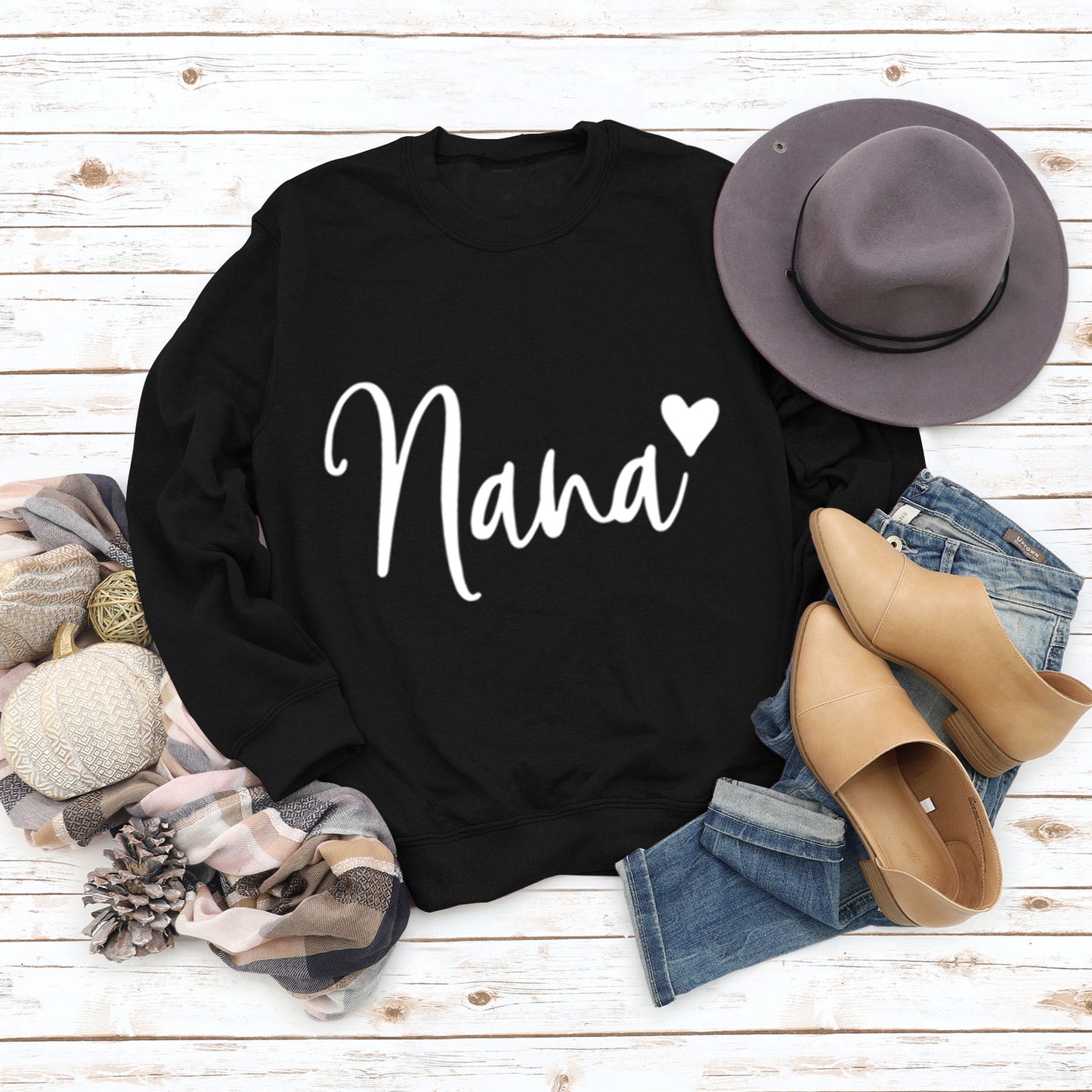 Nana Love Letter Printed Round Neck Long Sleeve Loose Plus Size Hoodie