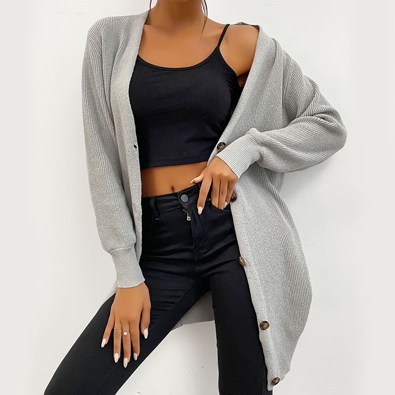 Chic Gray Long Open Front Sweater for Women