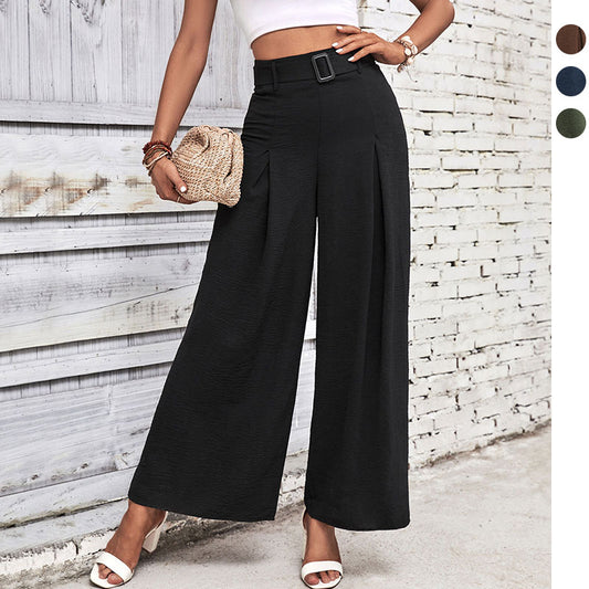 New Summer New Women's Solid Color High Waist Wide Leg Casual Pants Summer Girl