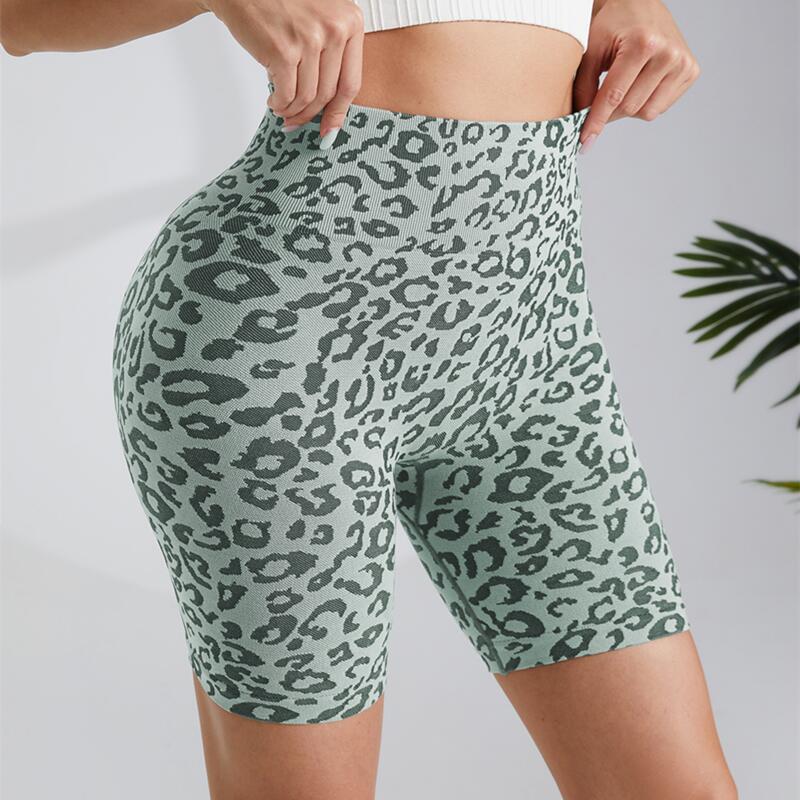 High-Waisted Leopard Print Yoga Five-Quarter Pants With Hip Lift Over Running Half-Pants Peach Butt Fitness Shorts