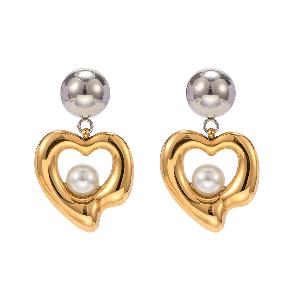 5pcs New Style With 18K Gold Stainless Steel Gold And Silver Matching Pearl Beads Personality Pendant Stud Earrings