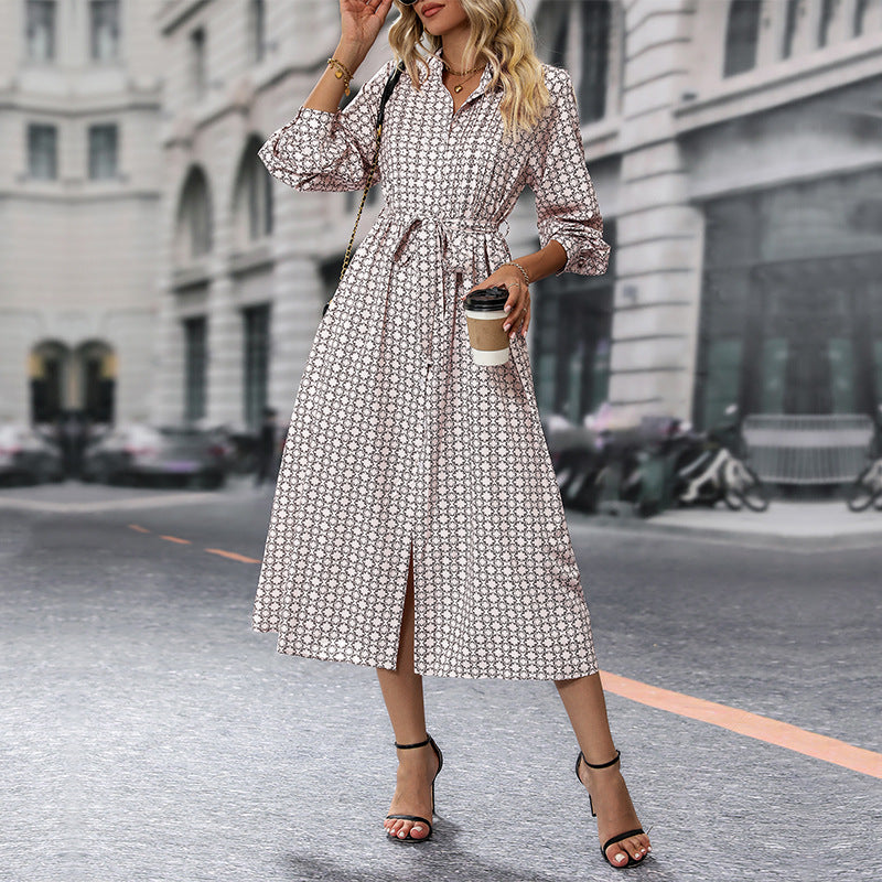 Clothing New Autumn New Women Long-Sleeved Printed Dress