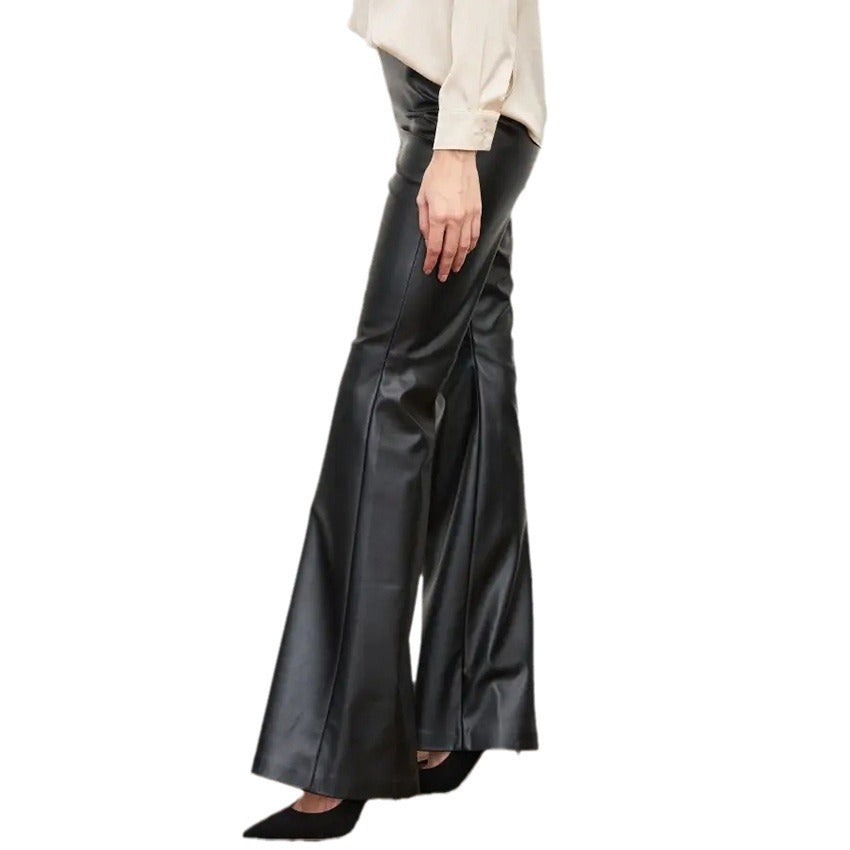 Autumn And Winter New Pu Leather Leather Pants High-Waisted Slimming Bell Bottoms Fashion Women With Trousers