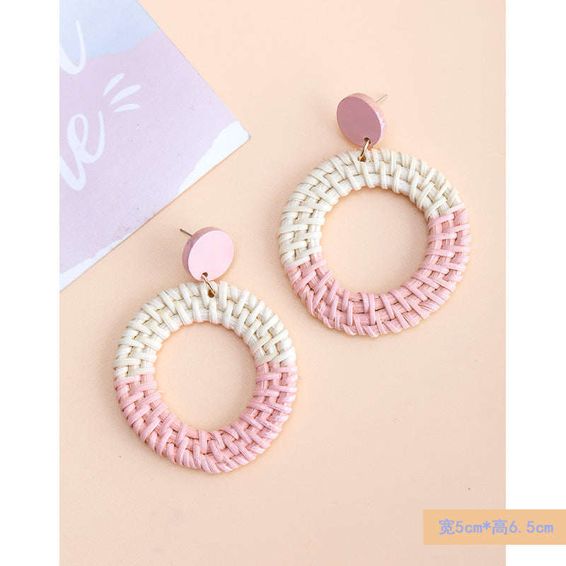 5 pairs Holiday Rattan Earrings For Women Spring And Summer Raffia Woven Earrings Temperament Earrings