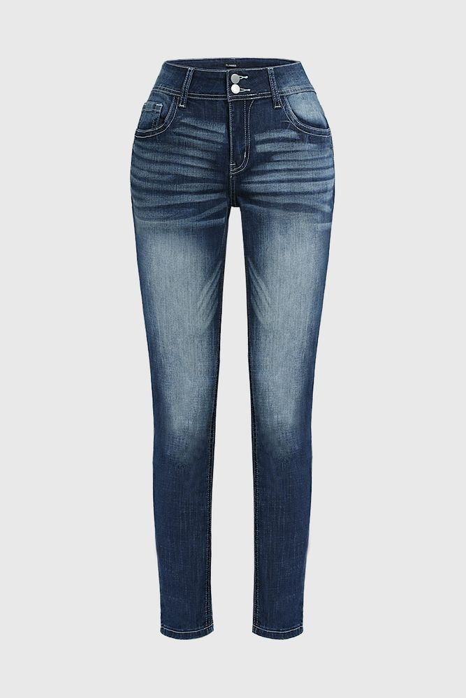 Button Front Mid Waist Skinny Jeans