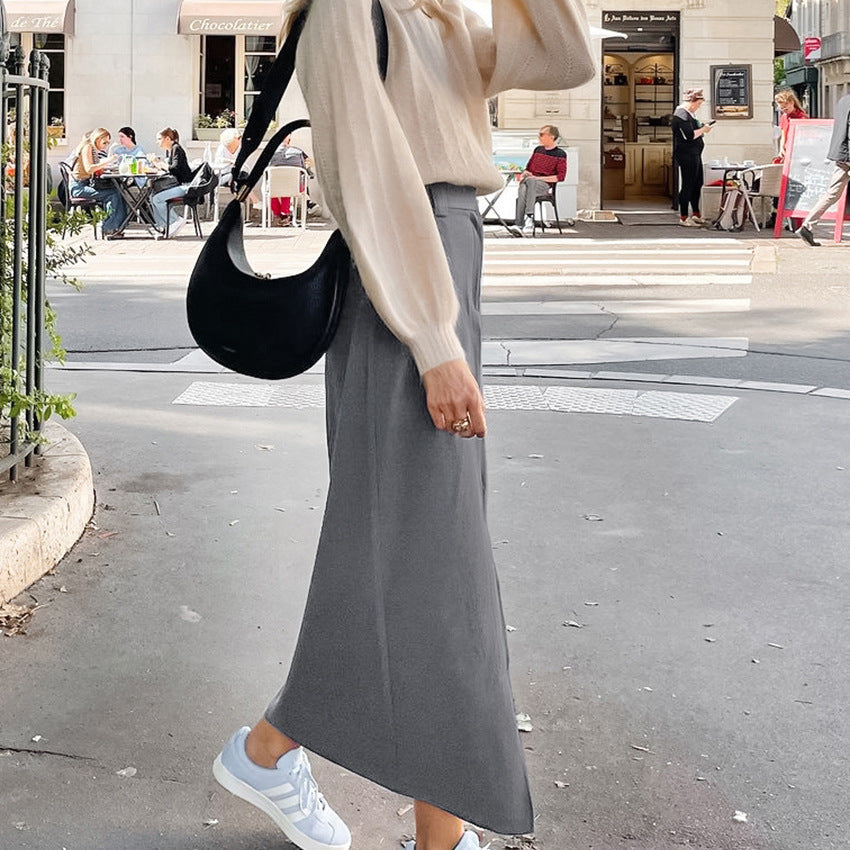 Grey Commuter Straight Tube Split Skirt New Fall Fashion Women's Long Skirt