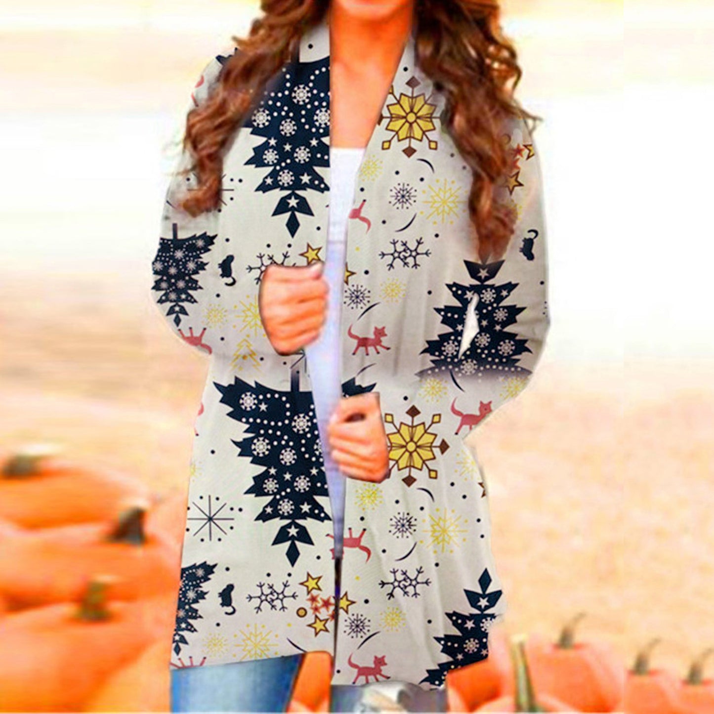 Autumn Women's Wear Christmas Print Fashion Long-Sleeved Cardigan Women's Wear