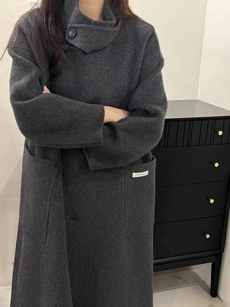 Autumn And Winter Stand Collar East Gate Big Pocket Long Long Wool Double-Sided Wool Coat Women's Coat Top