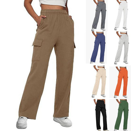 New Autumn And Winter Overalls Solid Color High Waist Slimming Design Sense Pocket Straight Leg Wide Loose Pants Women