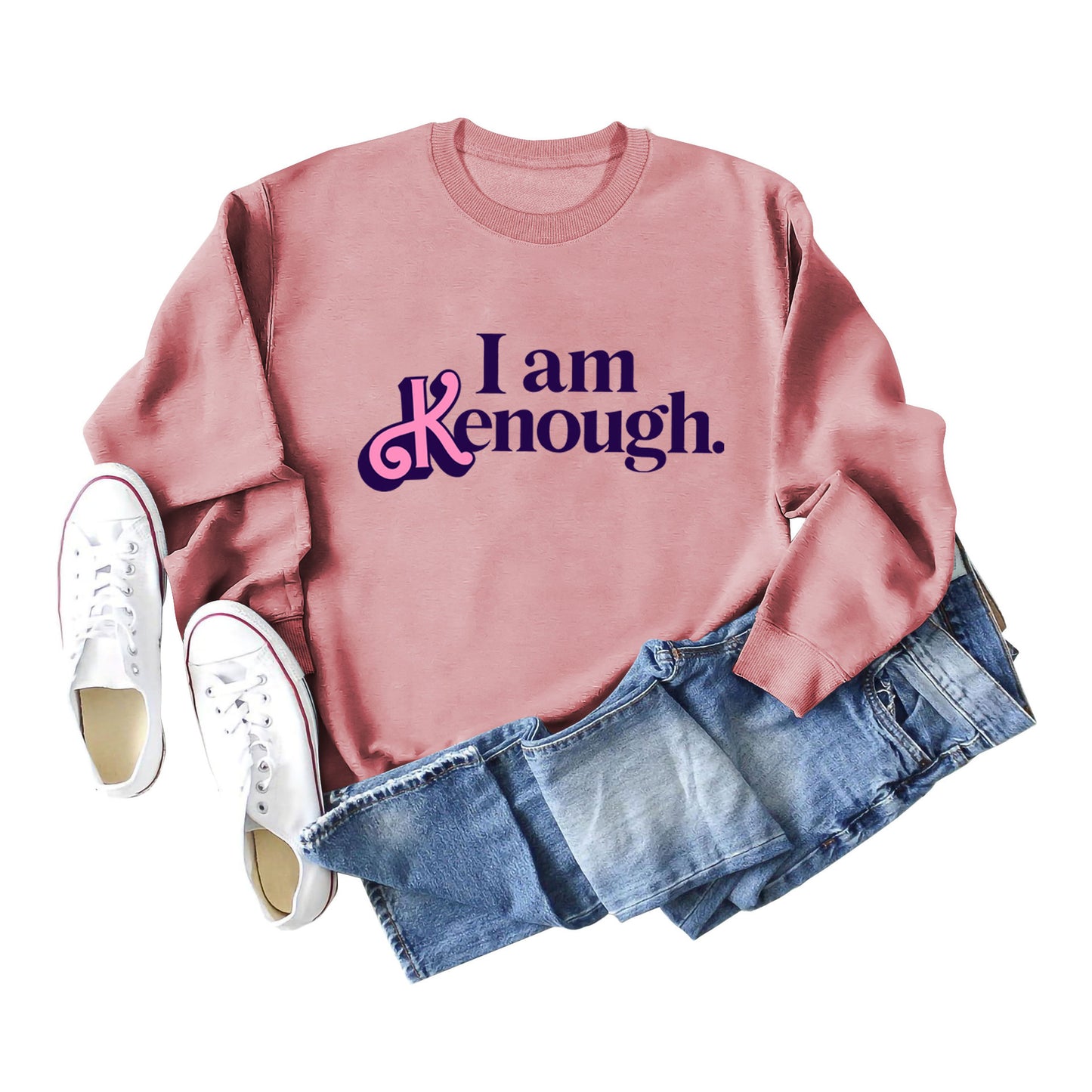 I Am Kenough Letter-Printed Hoodie Autumn And Winter Women's Fashion Loose Long-Sleeved Casual Top