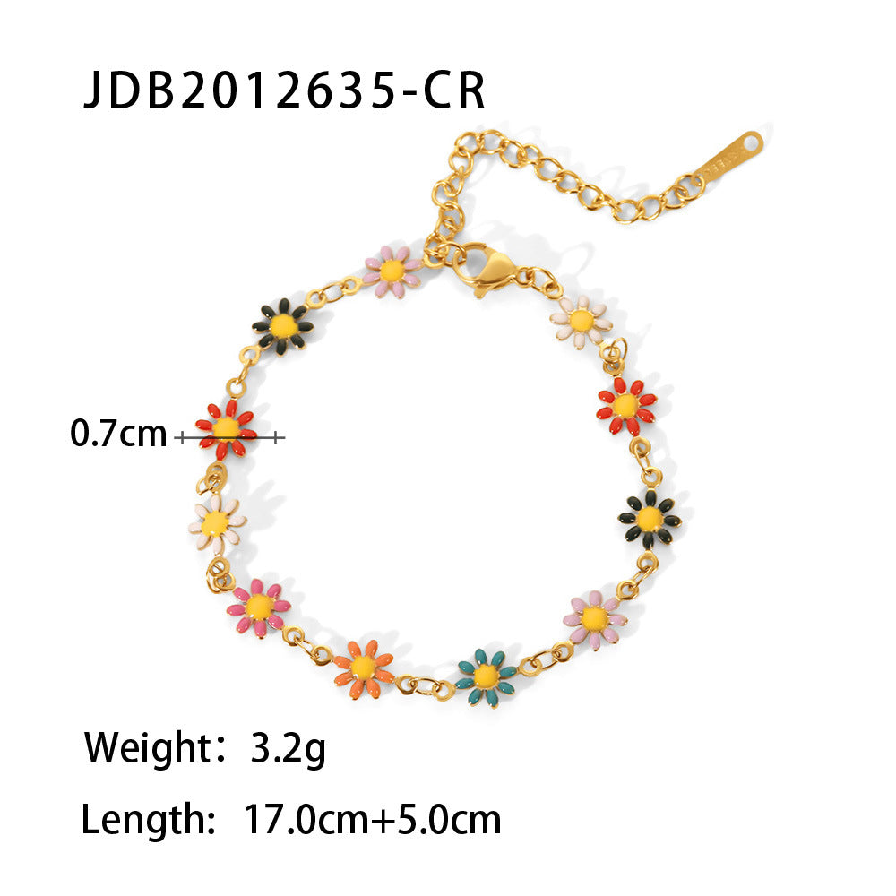 5pcs New Titanium Steel Jewelry Necklace Bracelet 18K Gold White/Color Small Daisy Chain Necklace Bracelet