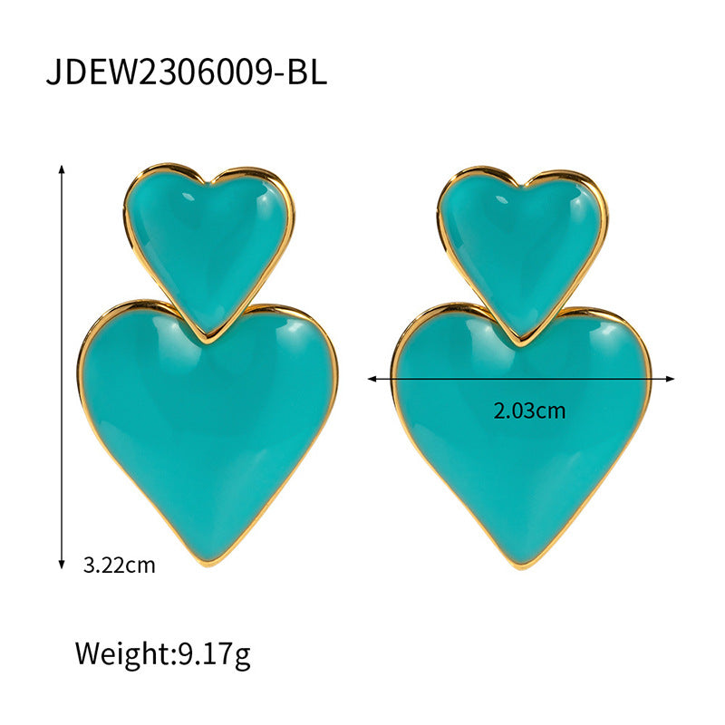 5pcs Jewelry 18K Gold Plated Heart Drop Oil Pendant Earrings Simple Design Sense Of Temperament Fashion