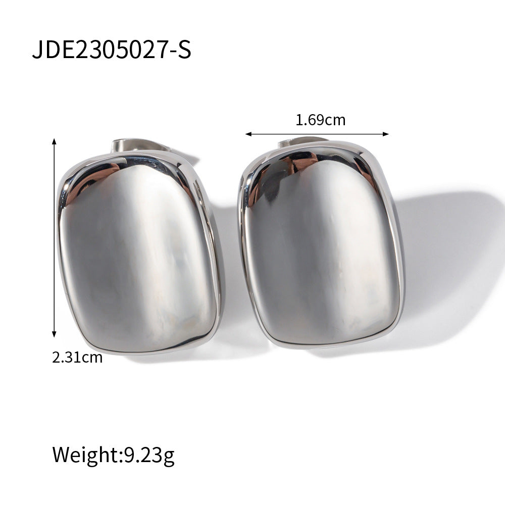 5pcs Steel Color Stainless Steel Smooth Hollow Earrings Blogger With Fashion All Round Hoop Earrings Girl