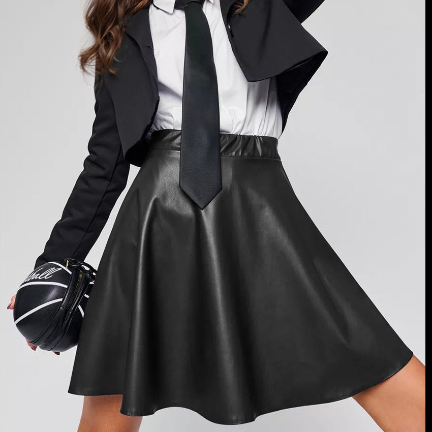 Black Temperament High-Waisted Commuter Leather Skirt Wildberries Hot Spring And Summer Fashion Women's Short Skirts