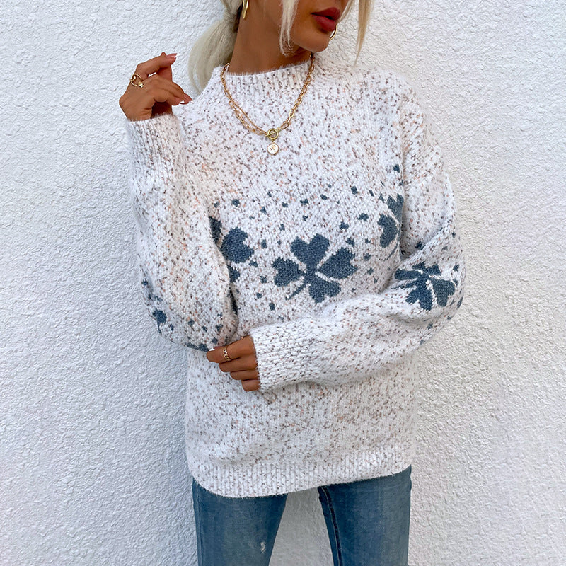 Autumn And Winter New Christmas Sweater Women Leisure Women's Half-Neck Snowflake Knitwear Thickened