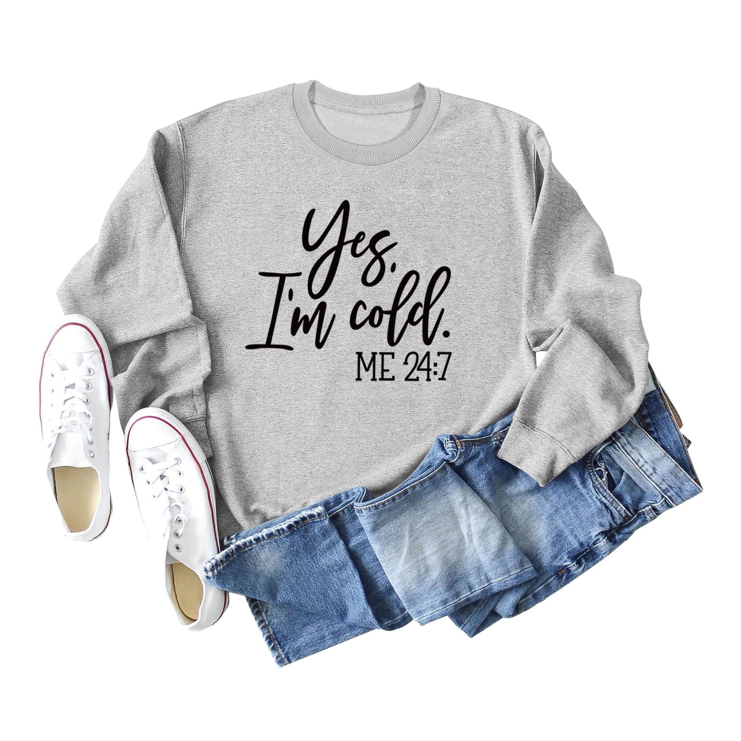 Loose Casual Letter Print Hoodie Yes 'I'm Cold New Crewneck Women's Wear