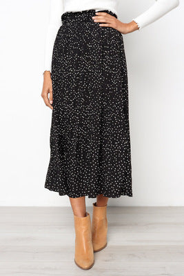 Stylish Polka Dot Sweet Pocket Pleated Skirt Long Skirt