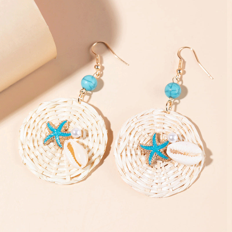 5 pairs Holiday Rattan Earrings For Women Spring And Summer Raffia Woven Earrings Temperament Earrings