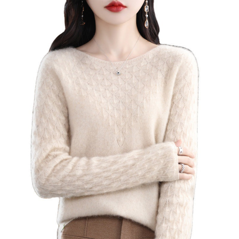 Early Spring New 100 Woolen Sweater Women's Round Neck Sweater Hollowed Out All-Over Cashmere Sweater Base