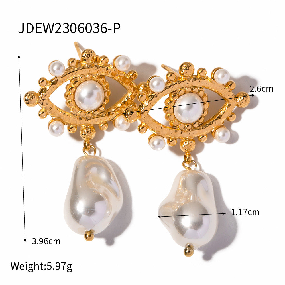 5pcs 8K Gold Stainless Steel Zircon Inlaid Devil's Eye Flower Love Combination Temperament Female Earrings