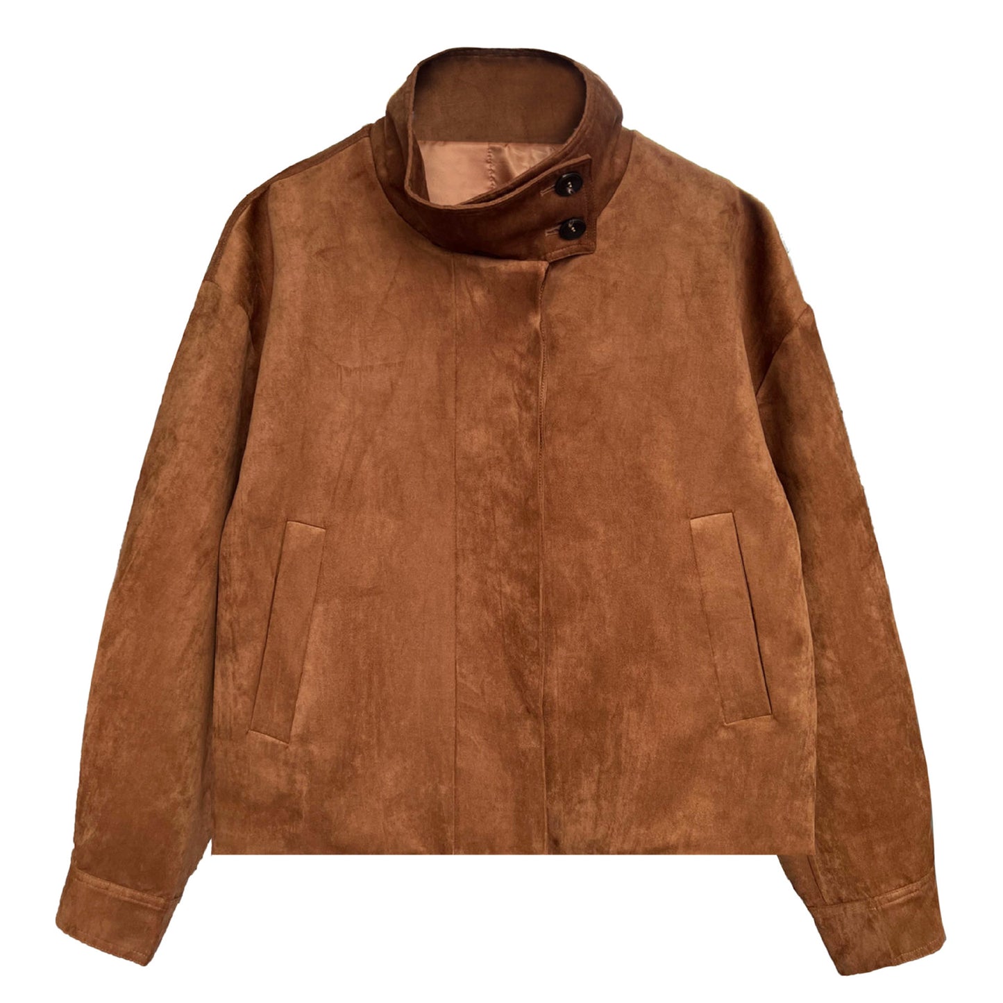 Deer West Brown Suede Coat Loose Silhouette South Style Fashion Senior Sense Standing Collar Jacket Women