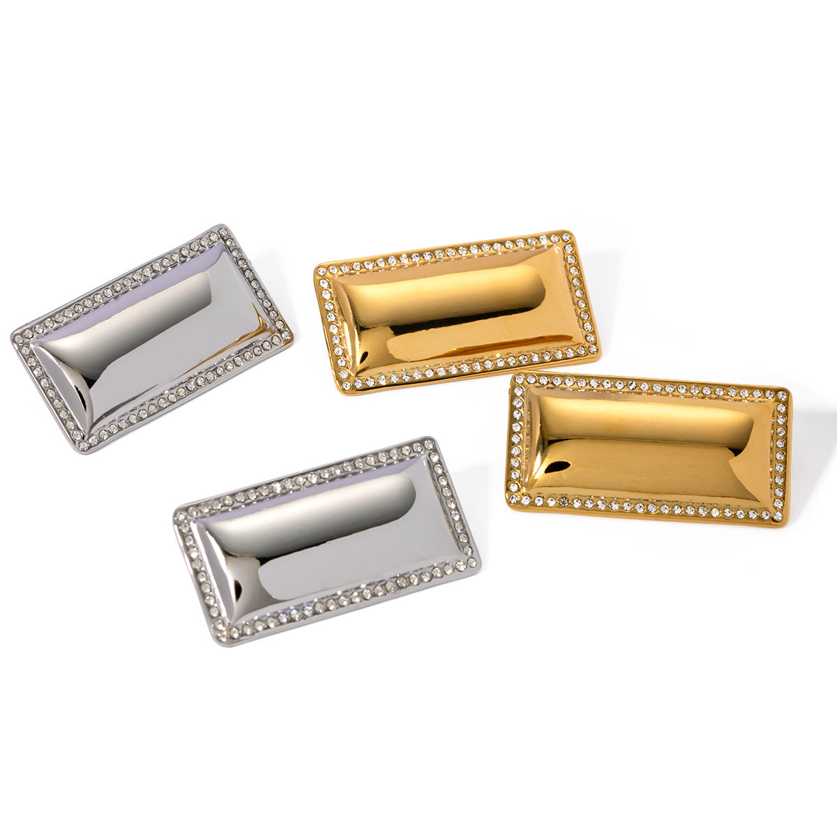 5pcs 18K Gold Stainless Steel Set Diamond Smooth Rectangular Earrings Earrings Stainless Steel Personality Accessories