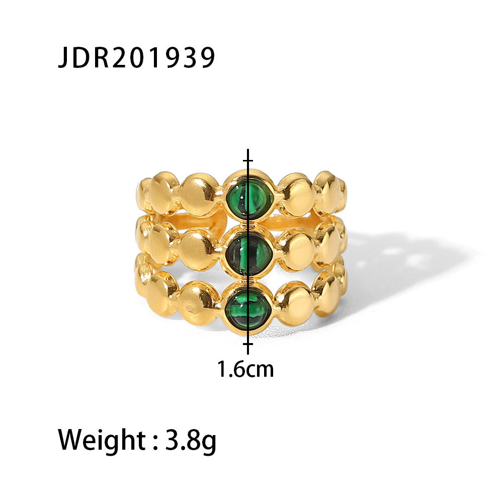 5pcs Vintage Stainless Steel Ring 18K Gold Plated Ring Set With Malachite Jewelry Accessories