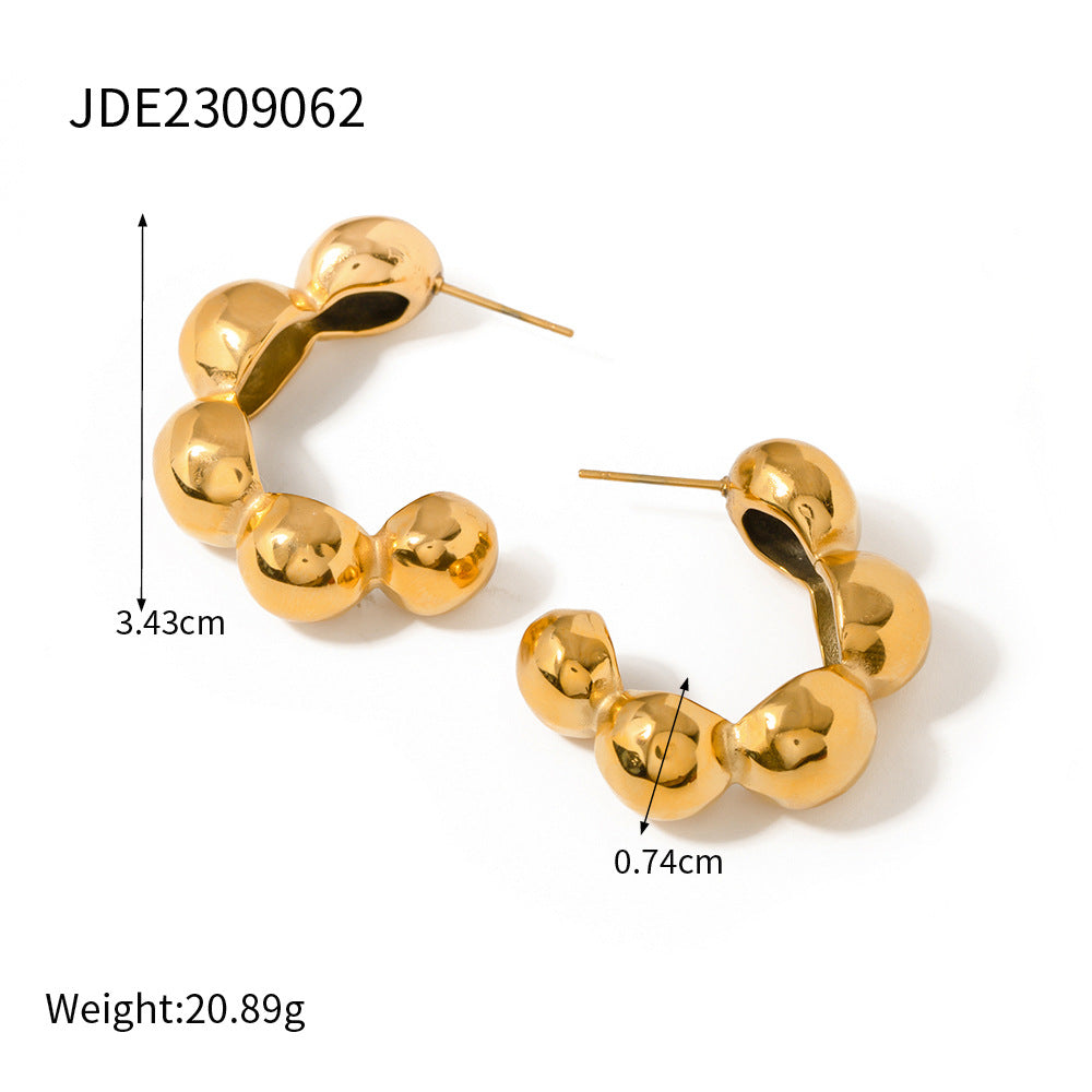 5pcs Stylish 18K Gold Stainless Steel Five Hemispheres C-Shaped Earrings Earrings Studs