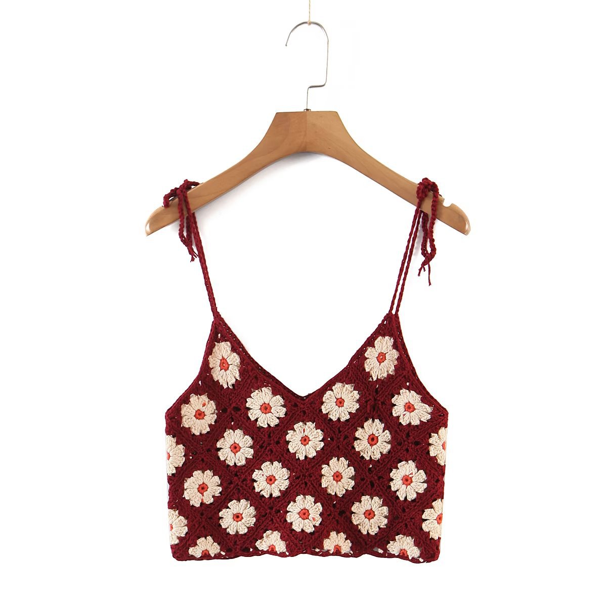 Autumn New Three-Color All Hand-Made Small Halter Lacing Short Top